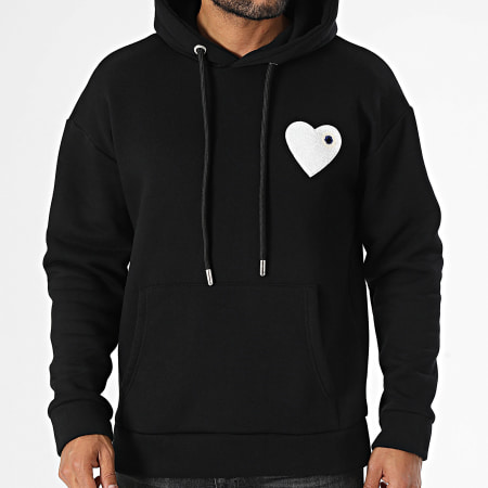 ADJ - Sweat Capuche Coeur Chic Noir Blanc