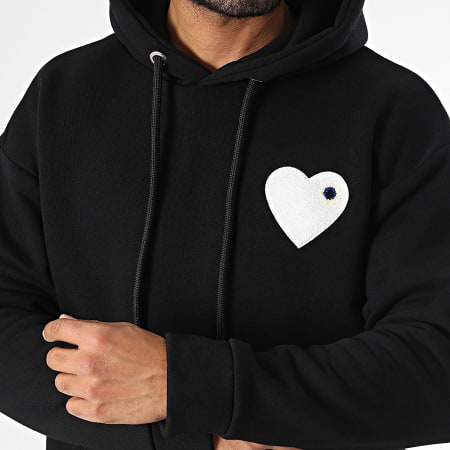 ADJ - Sweat Capuche Coeur Chic Noir Blanc