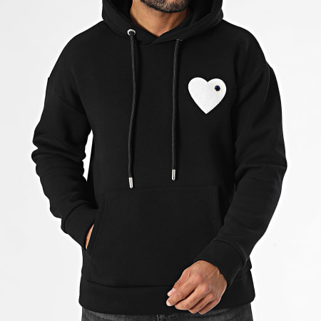 ADJ - Sweat Capuche Coeur Chic Noir Blanc