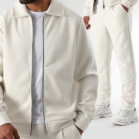 LBO - Conjunto de chaqueta y pantalón con cremallera efecto lana 1481 Blanco