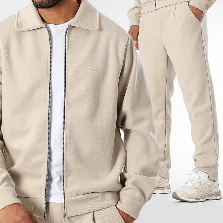 LBO - Conjunto de chaqueta y pantalón con cremallera efecto lana 1480 Beige
