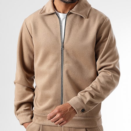 LBO - Conjunto de chaqueta y pantalón con cremallera efecto lana 1478 Marrón