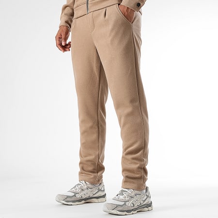 LBO - Conjunto de chaqueta y pantalón con cremallera efecto lana 1478 Marrón