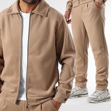 LBO - Conjunto de chaqueta y pantalón con cremallera efecto lana 1478 Marrón