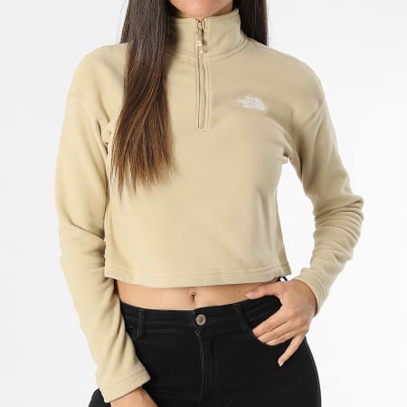 The North Face - Sweat Crop Col Zippé Polaire Femme Glacier A855N Beige