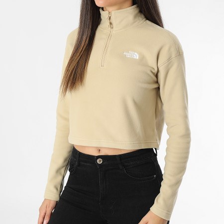 The North Face - Sweat Crop Col Zippé Polaire Femme Glacier A855N Beige