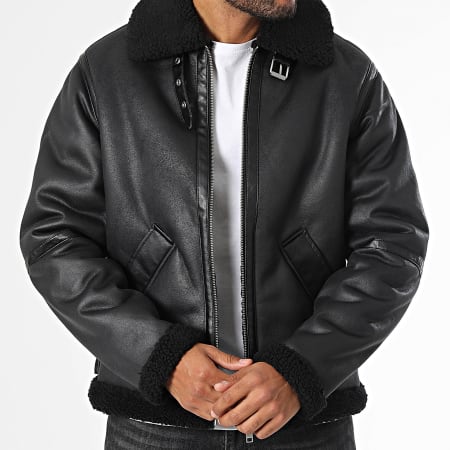 Jack And Jones - Cole Aviator Fur Collar Zip Jacket Black - Ryses