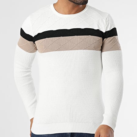 John H - Pull Blanc Noir Beige