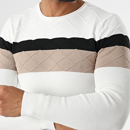 John H - Pull Blanc Noir Beige