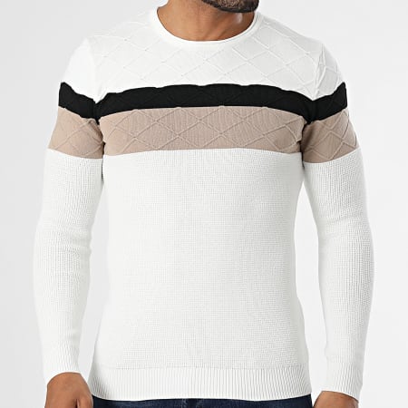John H - Pull Blanc Noir Beige