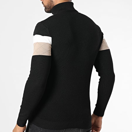 John H - Pull Col Roulé Noir Blanc Beige