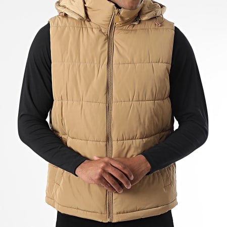 John H - Edredón camel sin mangas con capucha