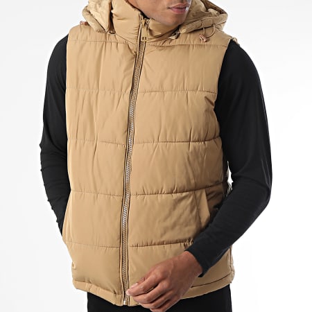 John H - Edredón camel sin mangas con capucha