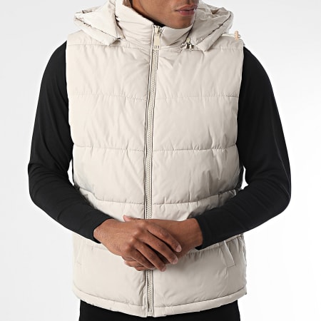 John H - Chaqueta beige sin mangas con capucha