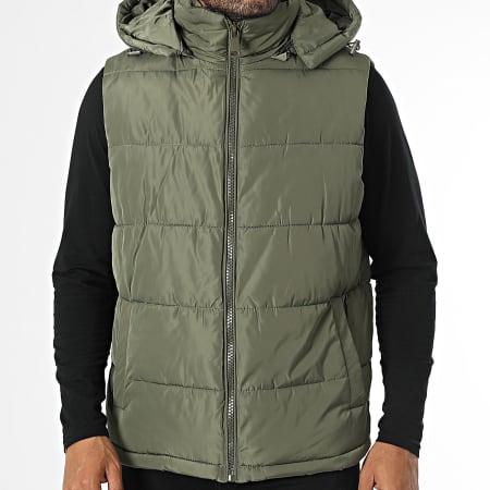 John H - Chaqueta sin mangas con capucha verde caqui