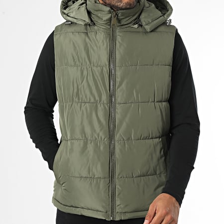 John H - Chaqueta sin mangas con capucha verde caqui
