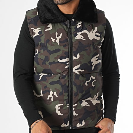 Fusional - Doudoune Chauffante Sans Manches Vert Kaki Beige Noir Camouflage