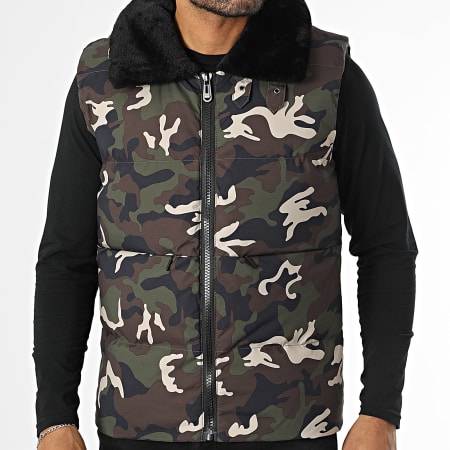 Fusional - Doudoune Chauffante Sans Manches Vert Kaki Beige Noir Camouflage