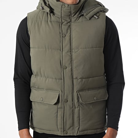 John H - Chaqueta sin mangas con capucha verde caqui