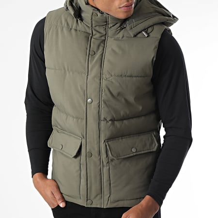 John H - Chaqueta sin mangas con capucha verde caqui