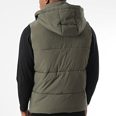 John H - Chaqueta sin mangas con capucha verde caqui