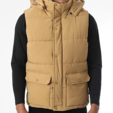 John H - Edredón camel sin mangas con capucha