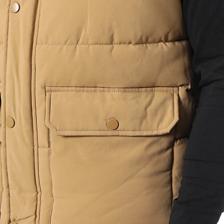 John H - Edredón camel sin mangas con capucha