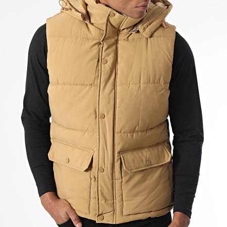 John H - Edredón camel sin mangas con capucha