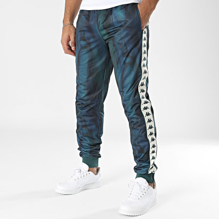 Kappa Rastoria 2 Graphik 371P89W Pantaloni da jogging a strisce verde bottiglia e blu scuro Ryses