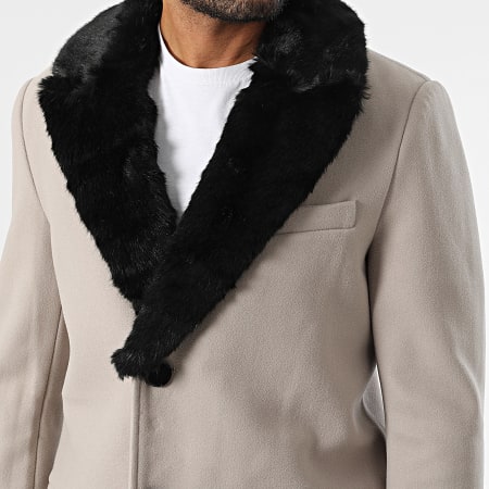 Frilivin - Manteau Col Mouton Beige Noir