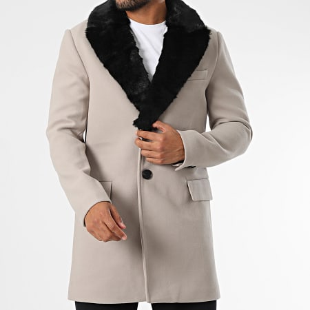 Frilivin - Manteau Col Mouton Beige Noir