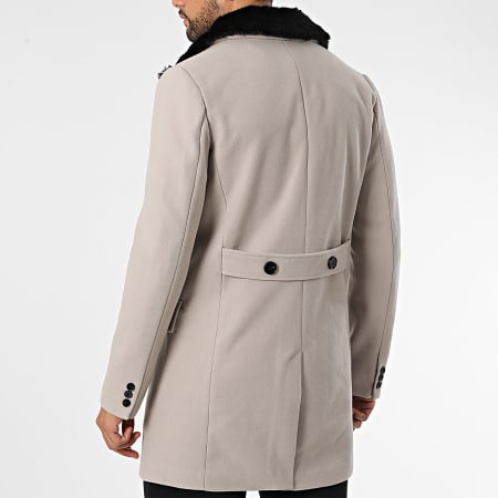 Frilivin - Manteau Col Mouton Beige Noir
