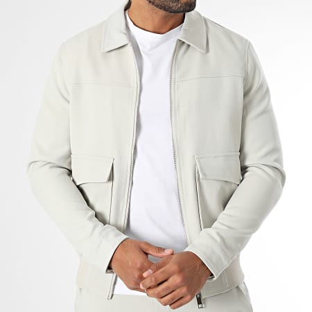 Frilivin - Conjunto de chaqueta con cremallera y pantalón cargo beige