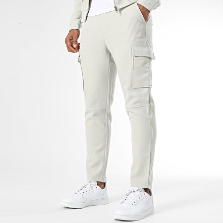 Frilivin - Conjunto de chaqueta con cremallera y pantalón cargo beige