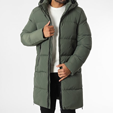 Kymaxx Giacca lunga con cappuccio verde kaki Ryses