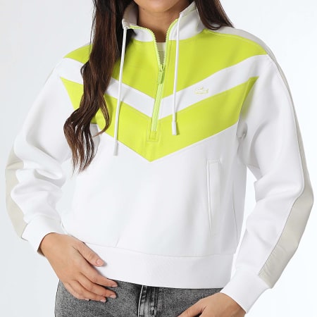 Lacoste - Sweat Zippé Femme Logo Brodé Crocodile Regular Fit Blanc Gris Vert Lime