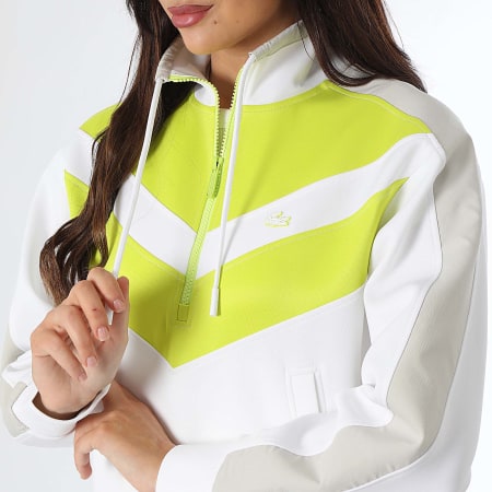 Lacoste - Sweat Zippé Femme Logo Brodé Crocodile Regular Fit Blanc Gris Vert Lime