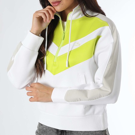 Lacoste - Sweat Zippé Femme Logo Brodé Crocodile Regular Fit Blanc Gris Vert Lime