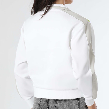 Lacoste - Sweat Zippé Femme Logo Brodé Crocodile Regular Fit Blanc Gris Vert Lime