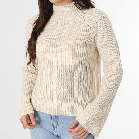 Only - Pull Col Montant Femme Justy Tine Beige Clair