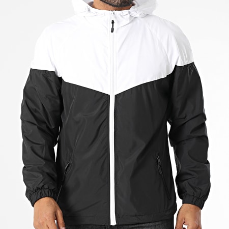 Urban Classics - Cortaviento con capucha y cremallera 2-Tone Tech TB2107 Negro Blanco