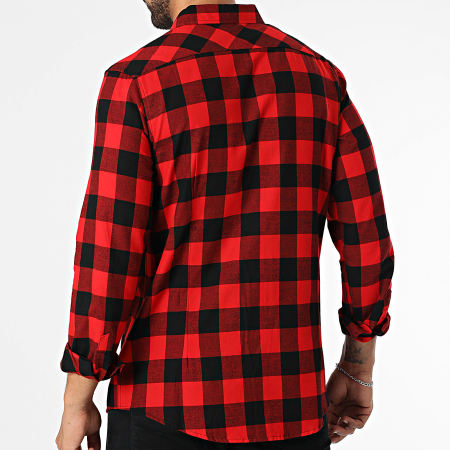 Chemise homme à manches longues boutonnée en flanelle rouge