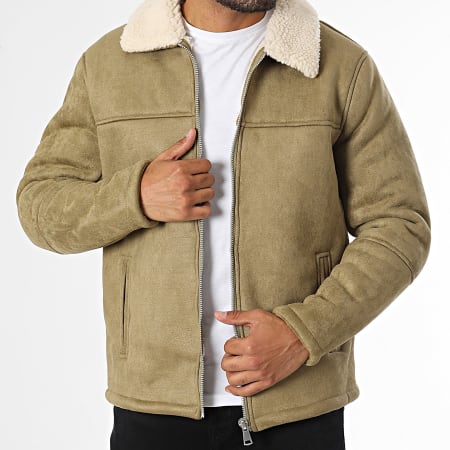 Veste Zippee Col Fourrure Vert Kaki