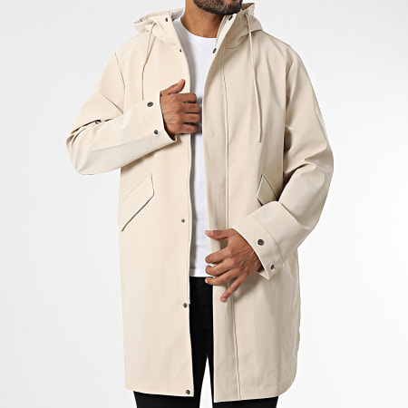 Frilivin - Chaqueta larga con capucha y cremallera beige