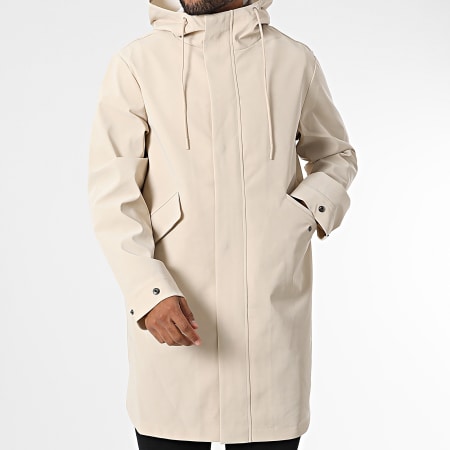 Frilivin - Chaqueta larga con capucha y cremallera beige