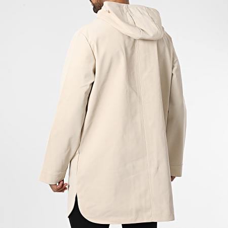 Frilivin - Chaqueta larga con capucha y cremallera beige