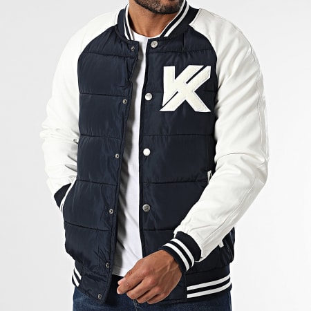 Kymaxx - Veste Teddy Bleu Marine Blanc