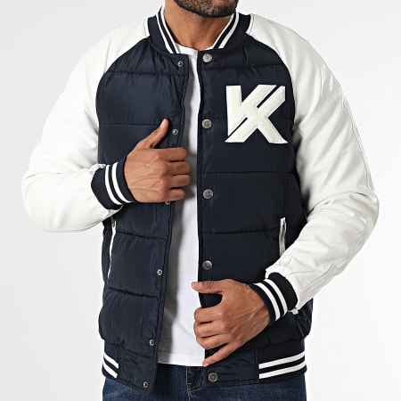 Kymaxx - Veste Teddy Bleu Marine Blanc