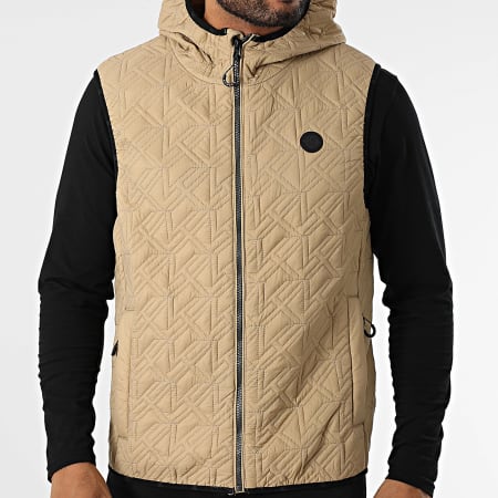 Kymaxx - Abrigo sin mangas con capucha beige