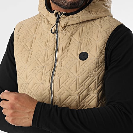 Kymaxx - Abrigo sin mangas con capucha beige